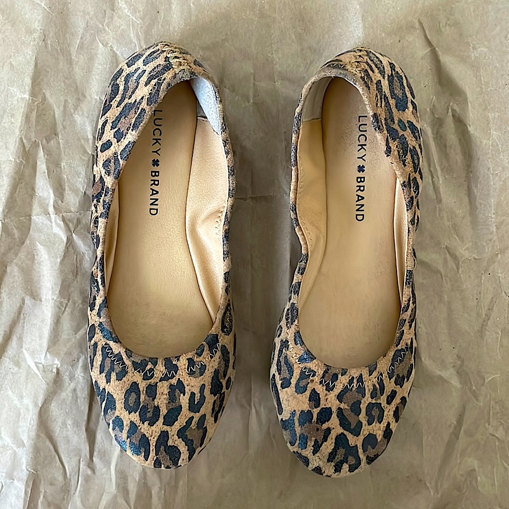 LUCKY BRAND LEOPARD Emmie Ballet Leather Flats